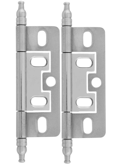 Pair of Solid Brass 2 1/2 inch Non-Mortise Minaret-Tip Cabinet Hinges in Polished Nickel.